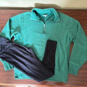 Champion Reverse Weave Half-Zip Sweater Top + Black Leggings Bundle, Size M